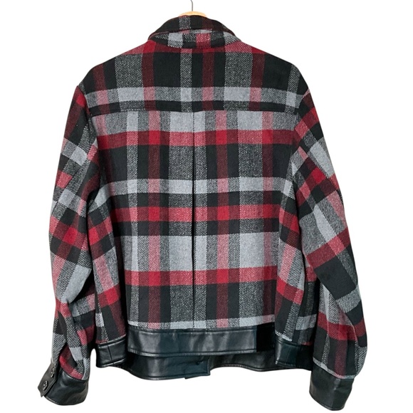 JUST FAB Plaid Cropped Jacket Faux Leather Trim Front Button Closure US Sz 3X - Picture 5 of 11